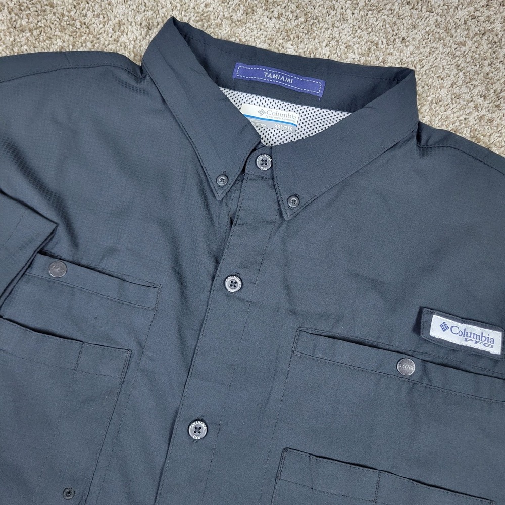 Columbia PFG Tamiami Mens 2XL Solid Black Performance Vented Button Down SS